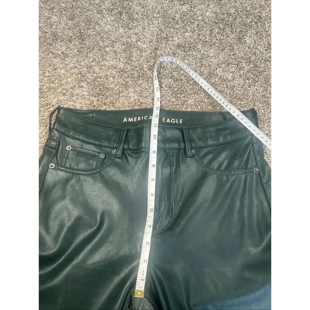 American Eagle Stretch Vegan Leather Green Super High-Waisted Kick Boot Pant 12